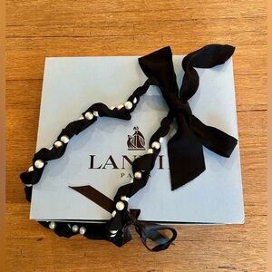 LANVIN Faux Pearl & Grosgrain Collar Necklace w Tie Closure EXCELLENT Condition